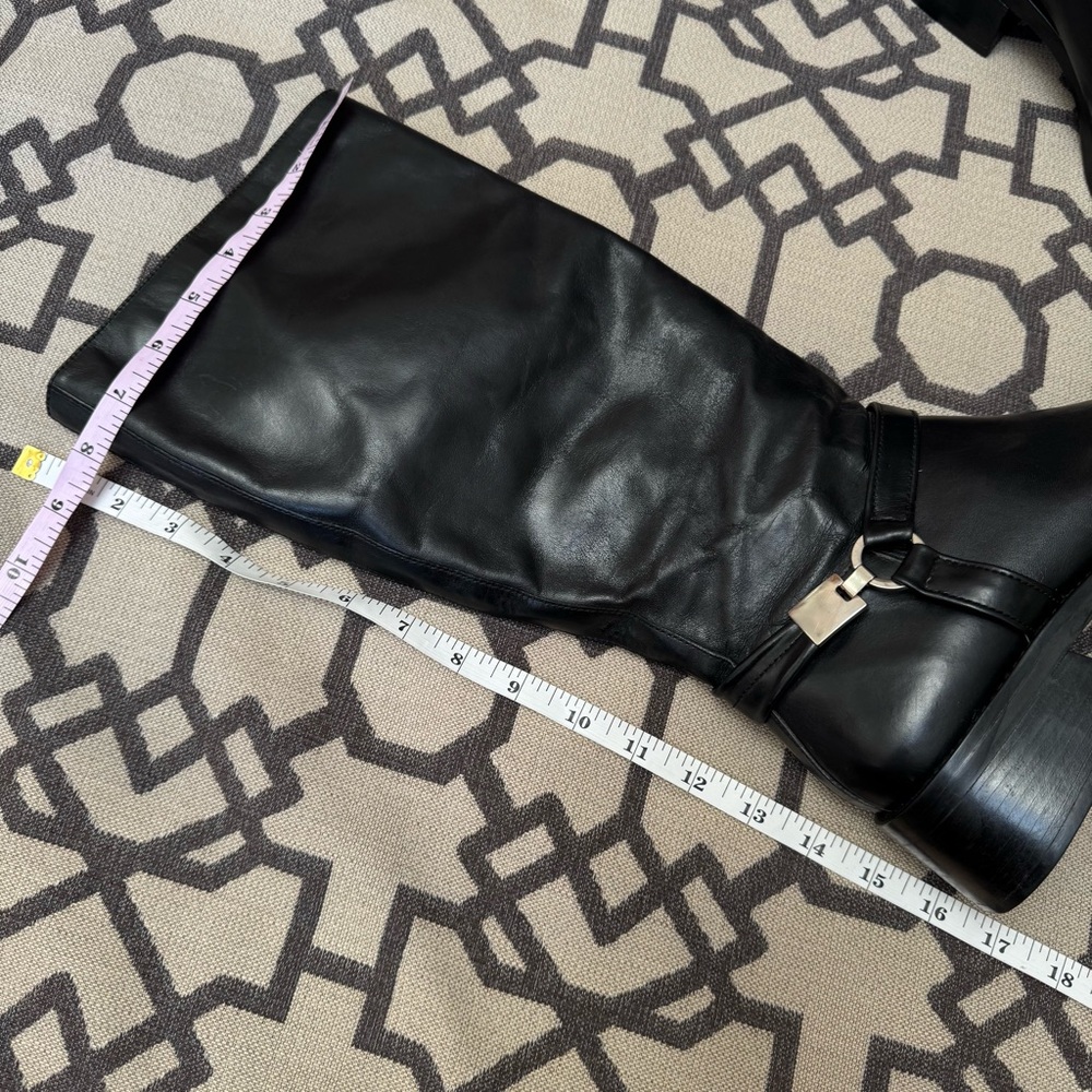 Nine West Genuine Leather Knee High Square Toe Chunky Tall Boots Black Y2K 10M - Picture 15 of 17